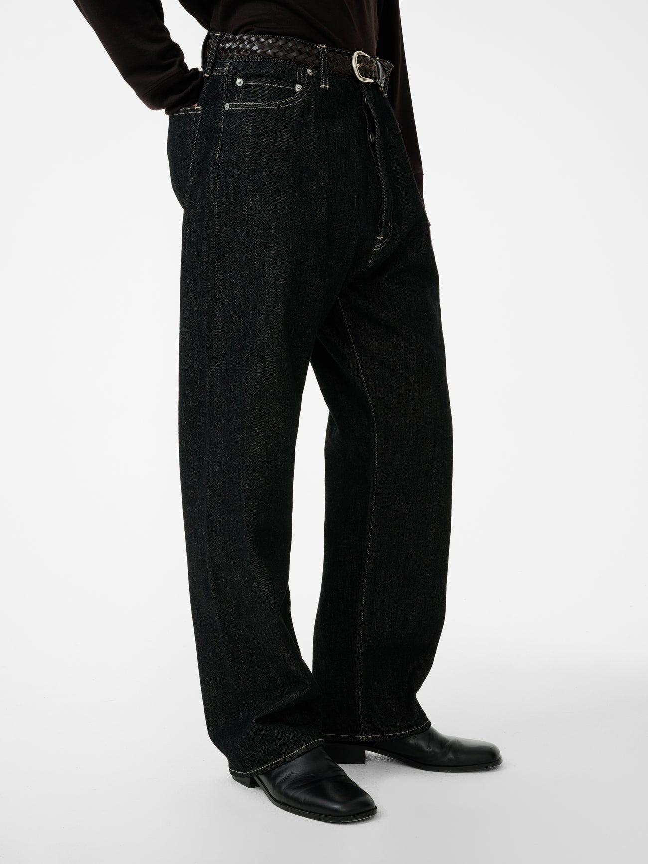 Marylebone Denim Pant in Black / White Weft